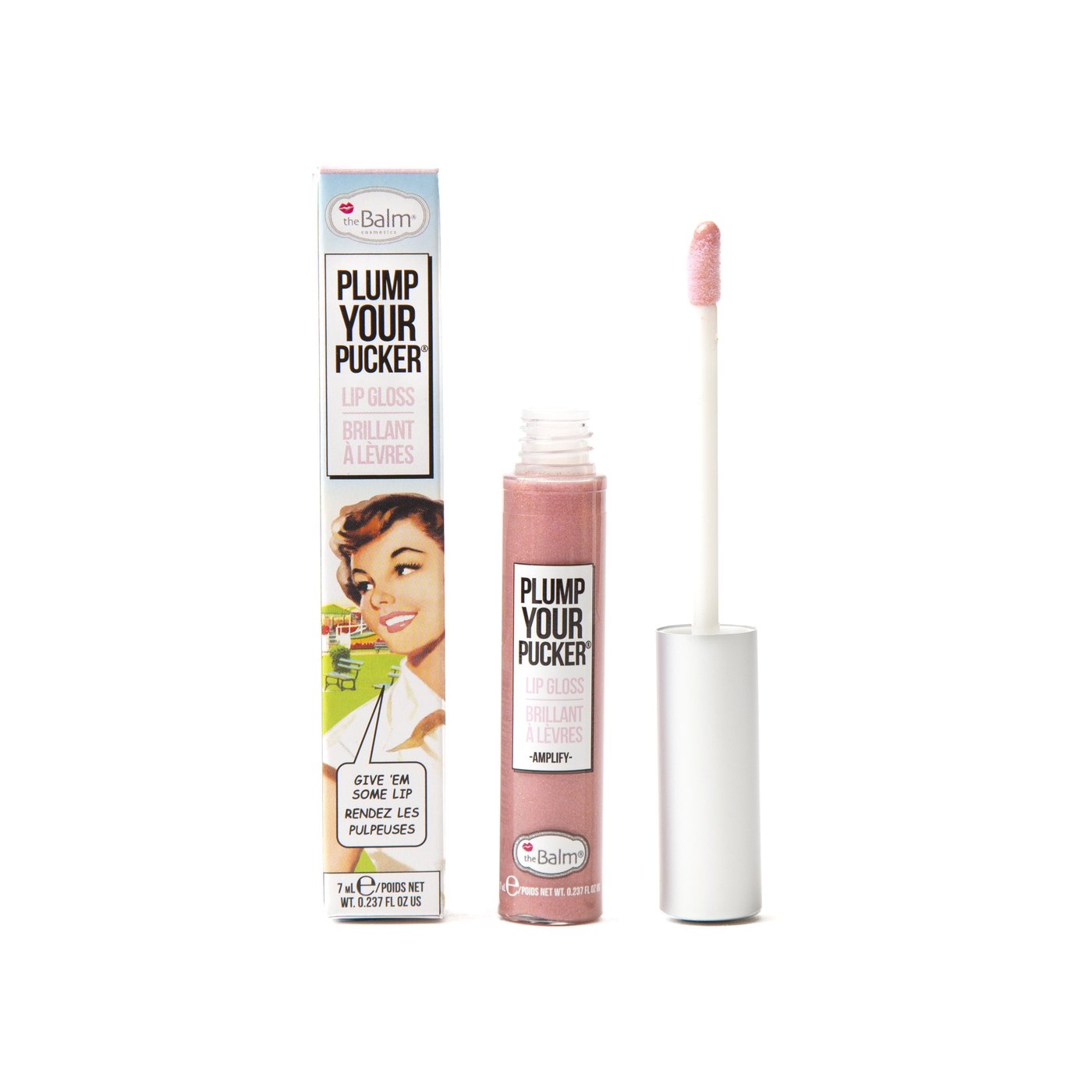 theBalm cosmetics PLUMP YOUR PUCKER® Lip Gloss Amplify - Pale Pink Glitter - ScentiMelti Home Fragrance, Beauty & Gifts UK