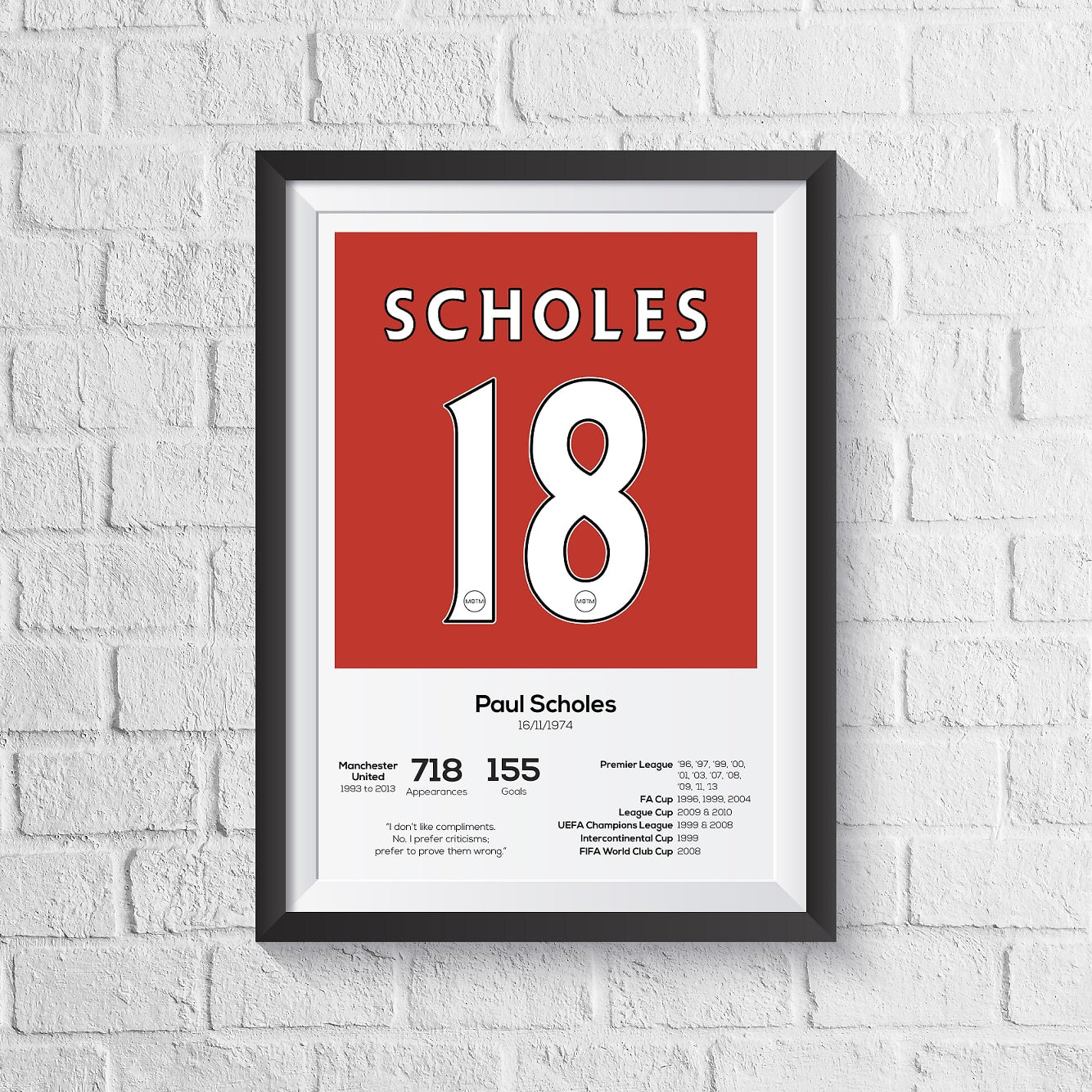 Paul Scholes Manchester United Legend Stats Print MOTM Football ScentiMelti Wax Melts