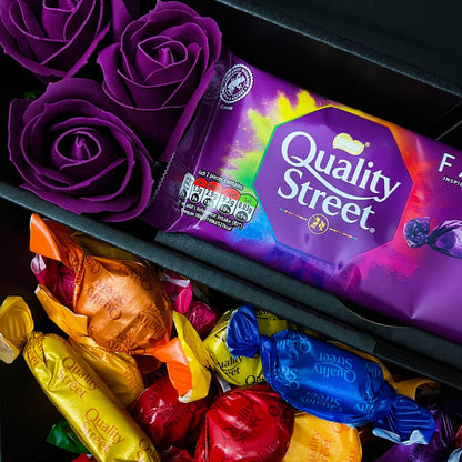 Quality Street Signature Chocolate Bouquet With Purple Roses - ScentiMelti  Quality Street Signature Chocolate Bouquet With Purple Roses