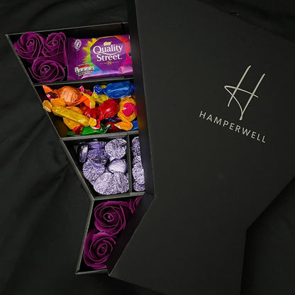 Quality Street Signature Chocolate Bouquet With Purple Roses - ScentiMelti  Quality Street Signature Chocolate Bouquet With Purple Roses