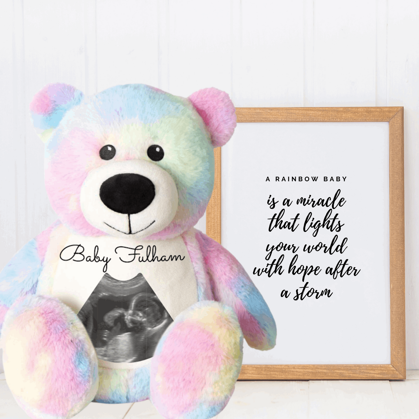 Hello Bear Rainbow Baby scan photo bear, with personalised gift bag Sweetlea Gifts Ltd ScentiMelti Wax Melts