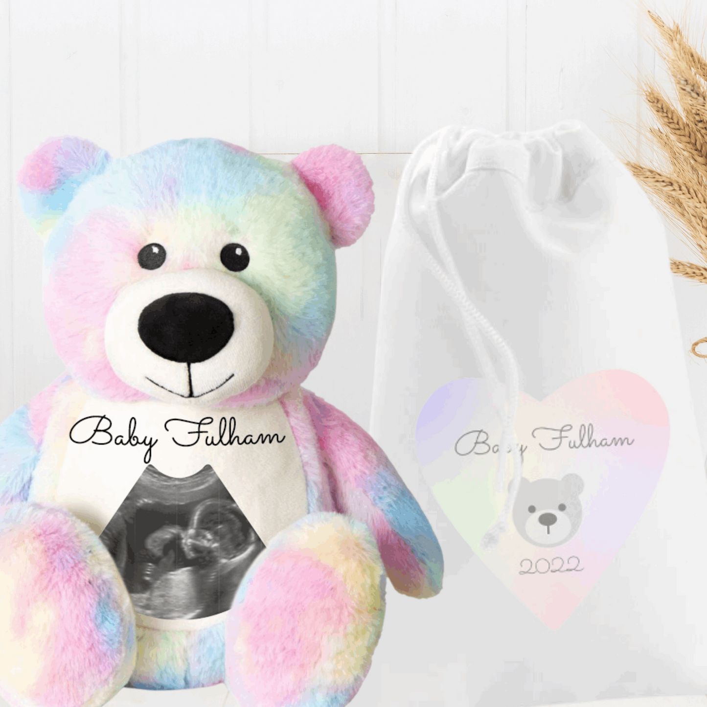 Hello Bear Rainbow Baby scan photo bear, with personalised gift bag Sweetlea Gifts Ltd ScentiMelti Wax Melts