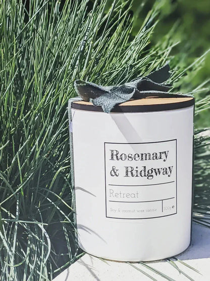 Retreat | Luxury Handpoured Candle Rosemary & Ridgway ScentiMelti Wax Melts