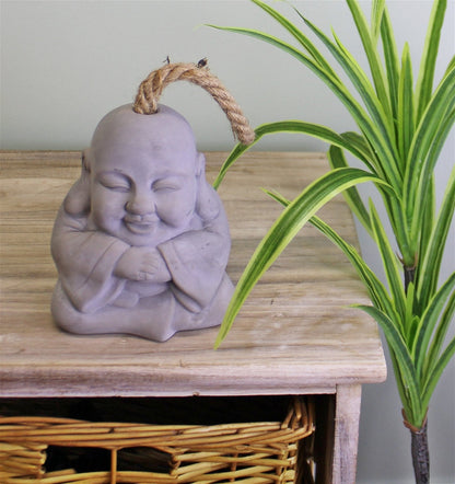 Smiling Buddha Grey Cement Doorstop - ScentiMelti Home Fragrance, Beauty & Gifts UK