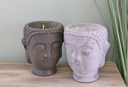 Set of 2 Medium Cement Buddha Design Candles - ScentiMelti Home Fragrance, Beauty & Gifts UK