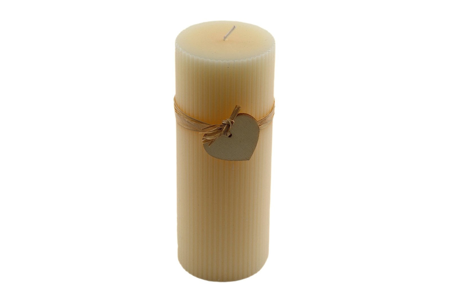 Large Cream Ridged Pillar Candle with Heart Decoration - ScentiMelti Home Fragrance, Beauty & Gifts UK