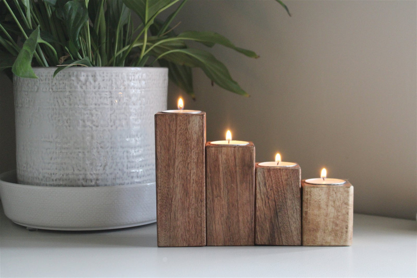 Set of Four Mango Wood Tealight Holders Billies Inks ScentiMelti Wax Melts