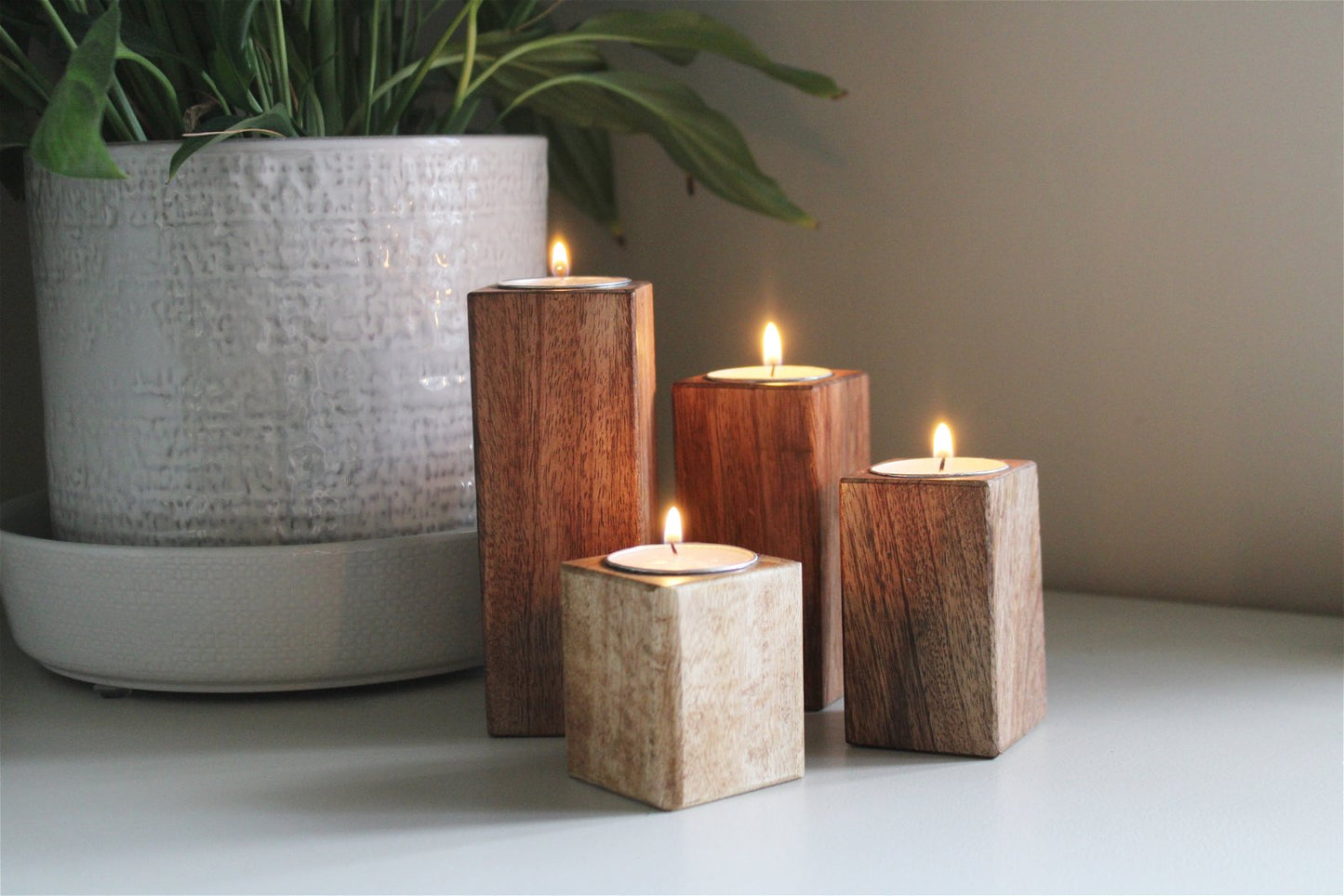 Set of Four Mango Wood Tealight Holders Billies Inks ScentiMelti Wax Melts