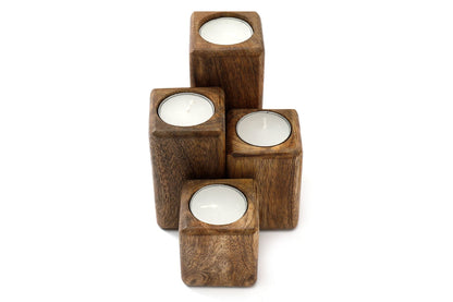 Set of Four Mango Wood Tealight Holders Billies Inks ScentiMelti Wax Melts