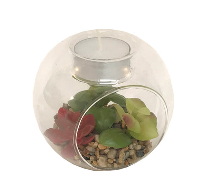 Succulent In Glass Terrarium with TeaLight Holder Billies Inks ScentiMelti Wax Melts