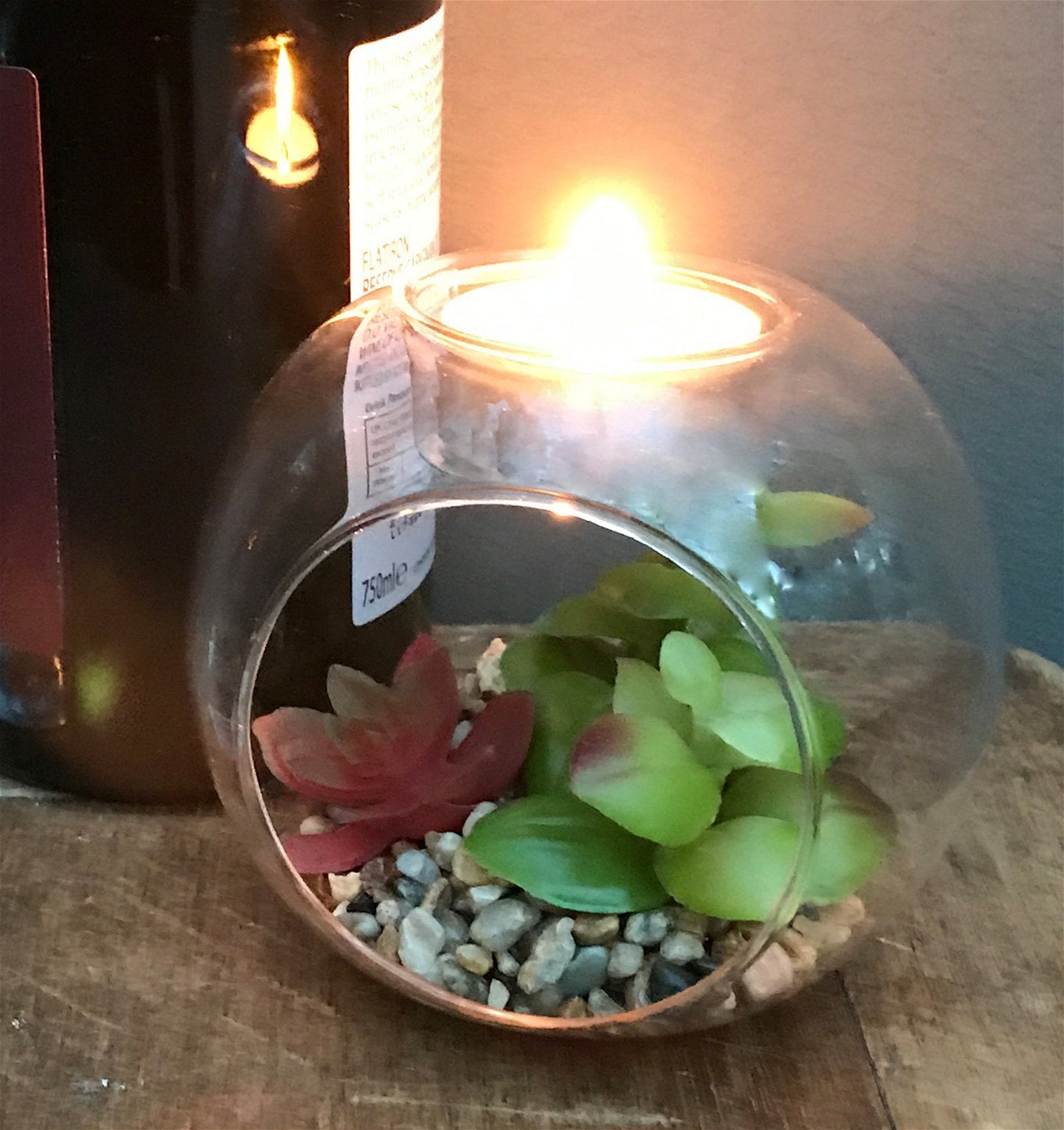 Succulent In Glass Terrarium with TeaLight Holder Billies Inks ScentiMelti Wax Melts