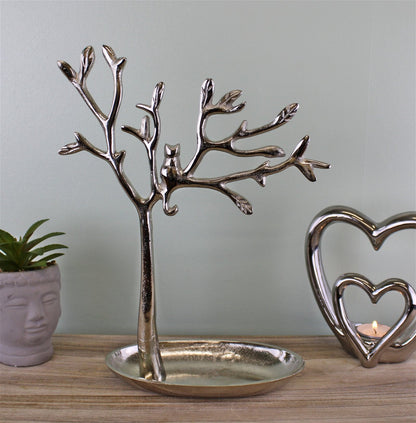 Silver Metal Tree With Cat Jewellery Stand - ScentiMelti Home Fragrance, Beauty & Gifts UK