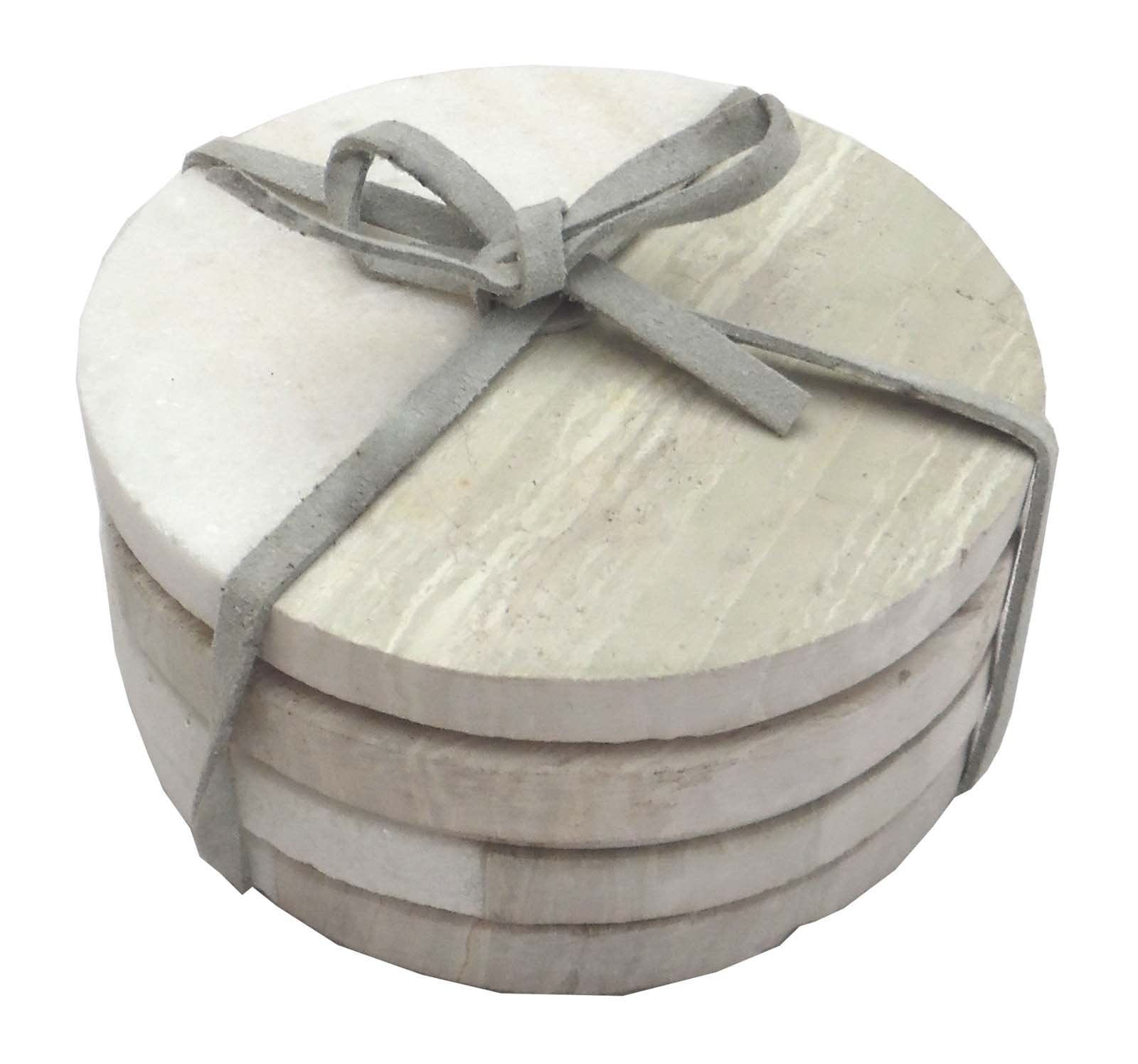 Set of 4 Wood Effect Marble Coasters - Round Billies Inks ScentiMelti Wax Melts