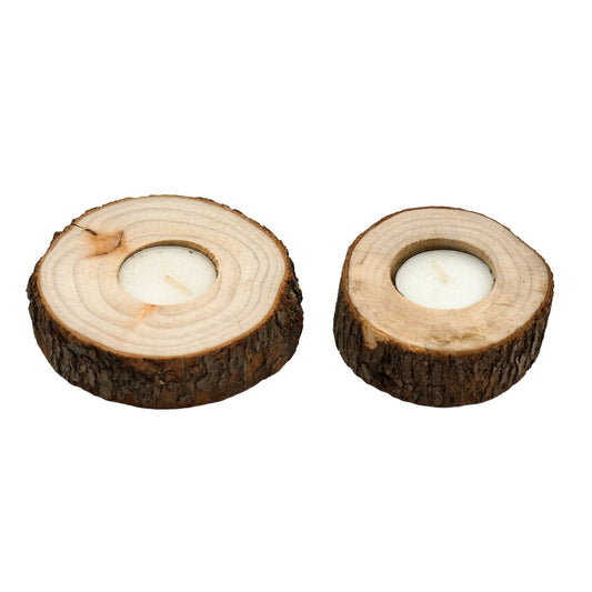 Set of Two Wooden Tealight Holders with Bark Detail Billies Inks ScentiMelti Wax Melts