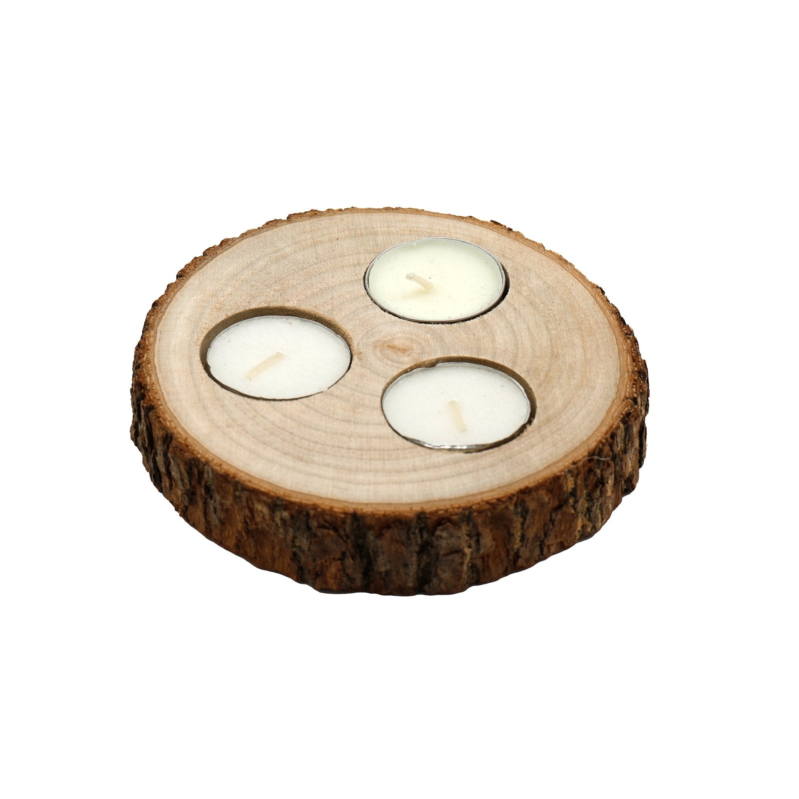 Wooden Triple Tealight Holder with Bark Detail Billies Inks ScentiMelti Wax Melts