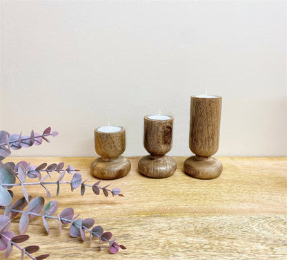 Set of Three Wooden Candlestick or Tea Light Holders Billies Inks ScentiMelti Wax Melts