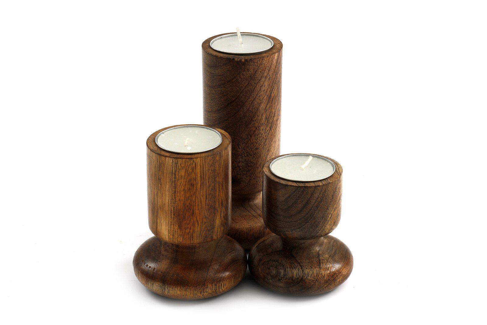 Set of Three Wooden Candlestick or Tea Light Holders Billies Inks ScentiMelti Wax Melts