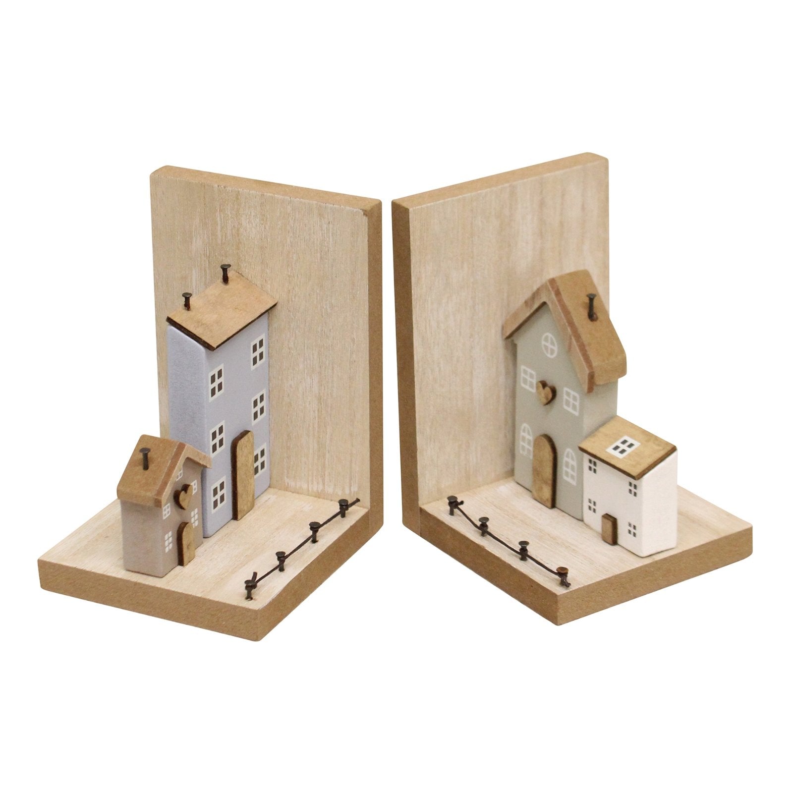 Pair of Bookends, Wooden Houses Design - ScentiMelti Home Fragrance, Beauty & Gifts UK