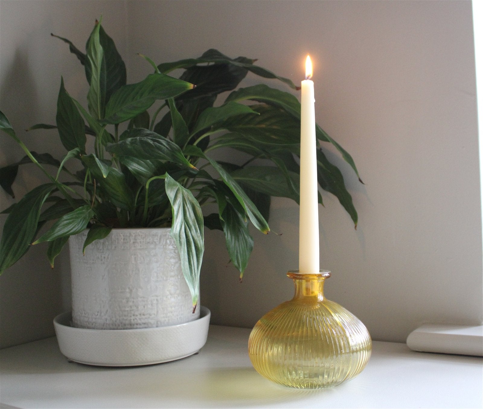 Yellow Ribbed Glass Candle Holder Billies Inks ScentiMelti Wax Melts