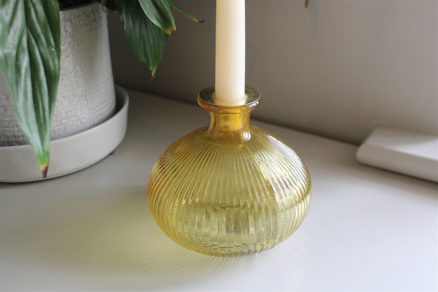 Yellow Ribbed Glass Candle Holder Billies Inks ScentiMelti Wax Melts