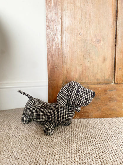 Grey Herringbone Fabric Sausage Dog Doorstop - ScentiMelti Home Fragrance, Beauty & Gifts UK