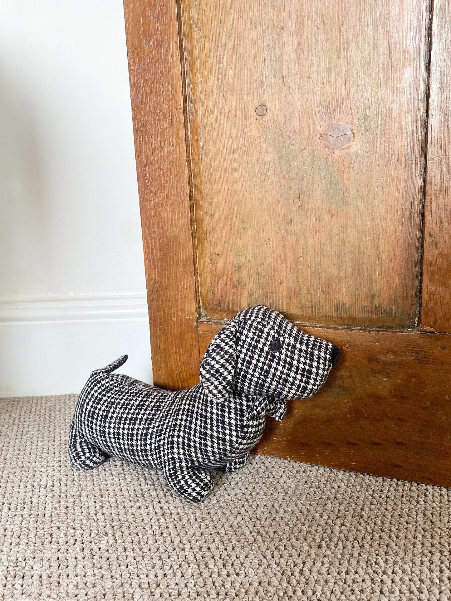 Grey Herringbone Fabric Sausage Dog Doorstop - ScentiMelti Home Fragrance, Beauty & Gifts UK