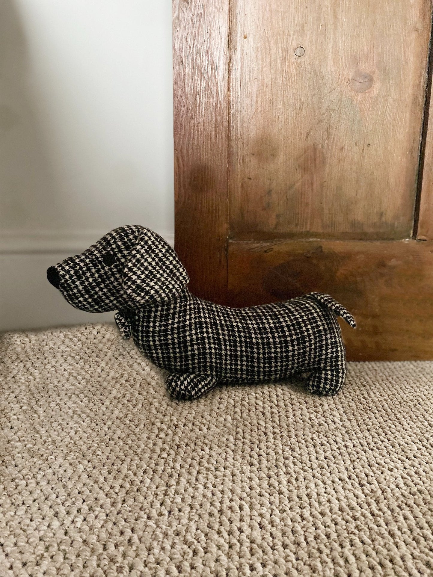 Grey Herringbone Fabric Sausage Dog Doorstop - ScentiMelti Home Fragrance, Beauty & Gifts UK