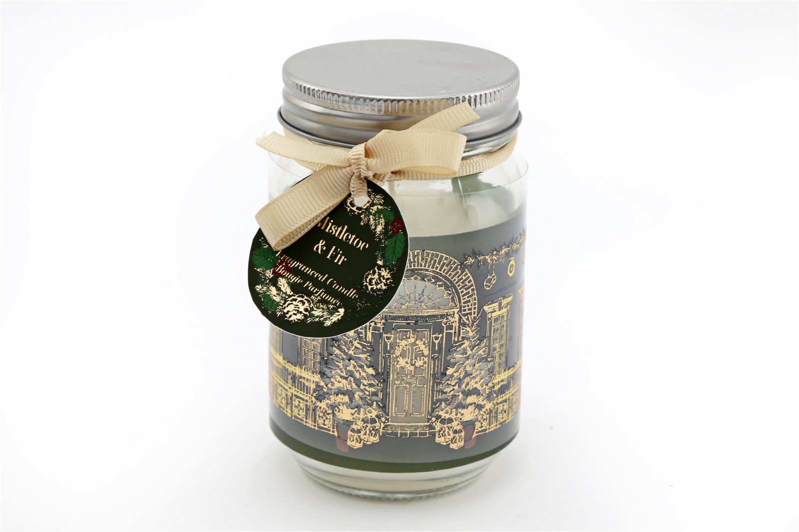 Christmas Traditional House Candle Jar Gold & Green - ScentiMelti Home Fragrance, Beauty & Gifts UK