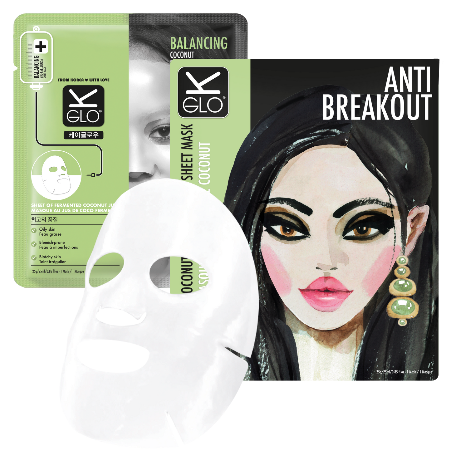 K-GLO® Anti-Breakout Coconut Bio-Cellulose Sheet Mask