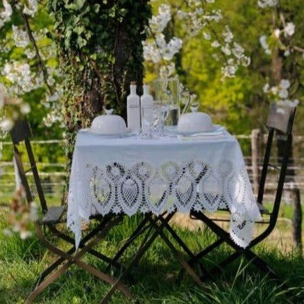 Tuscany Bistro Lace Vinyl Tablecloth / White - ScentiMelti Home Fragrance, Beauty & Gifts UK