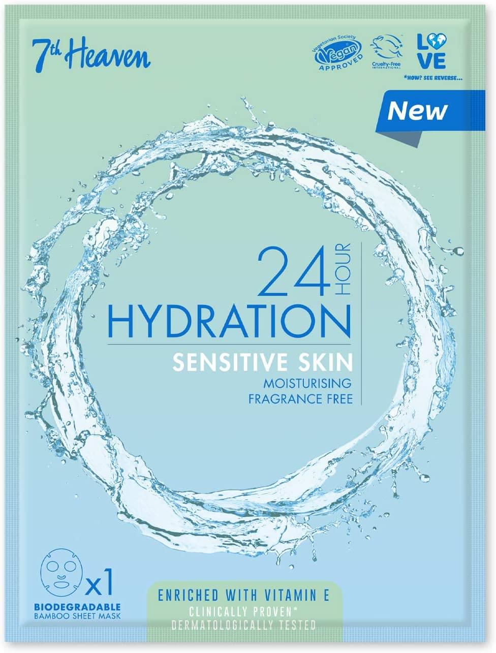 7th Heaven 24h Hydration Sensitive Skin Sheet Mask 16g for Sensitive Skin Moisturising Fragrance Free Enriched with Vitamin E Clinically Proven Dermatologically Tested Beauty Goddess ScentiMelti Wax Melts