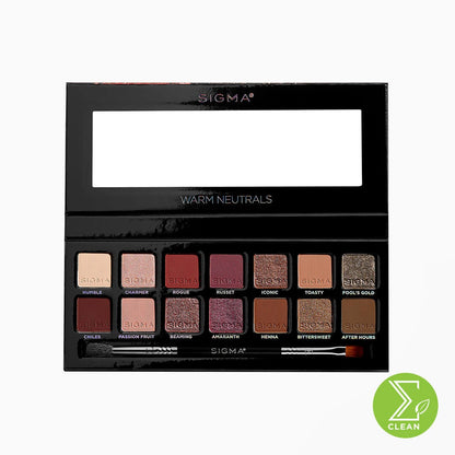 Sigma Beauty Warm Neutrals Eyeshadow Palette Vol 2 - 14 eyeshadows | Dual-ended brush | Full-size mirror - ScentiMelti Home Fragrance, Beauty & Gifts UK