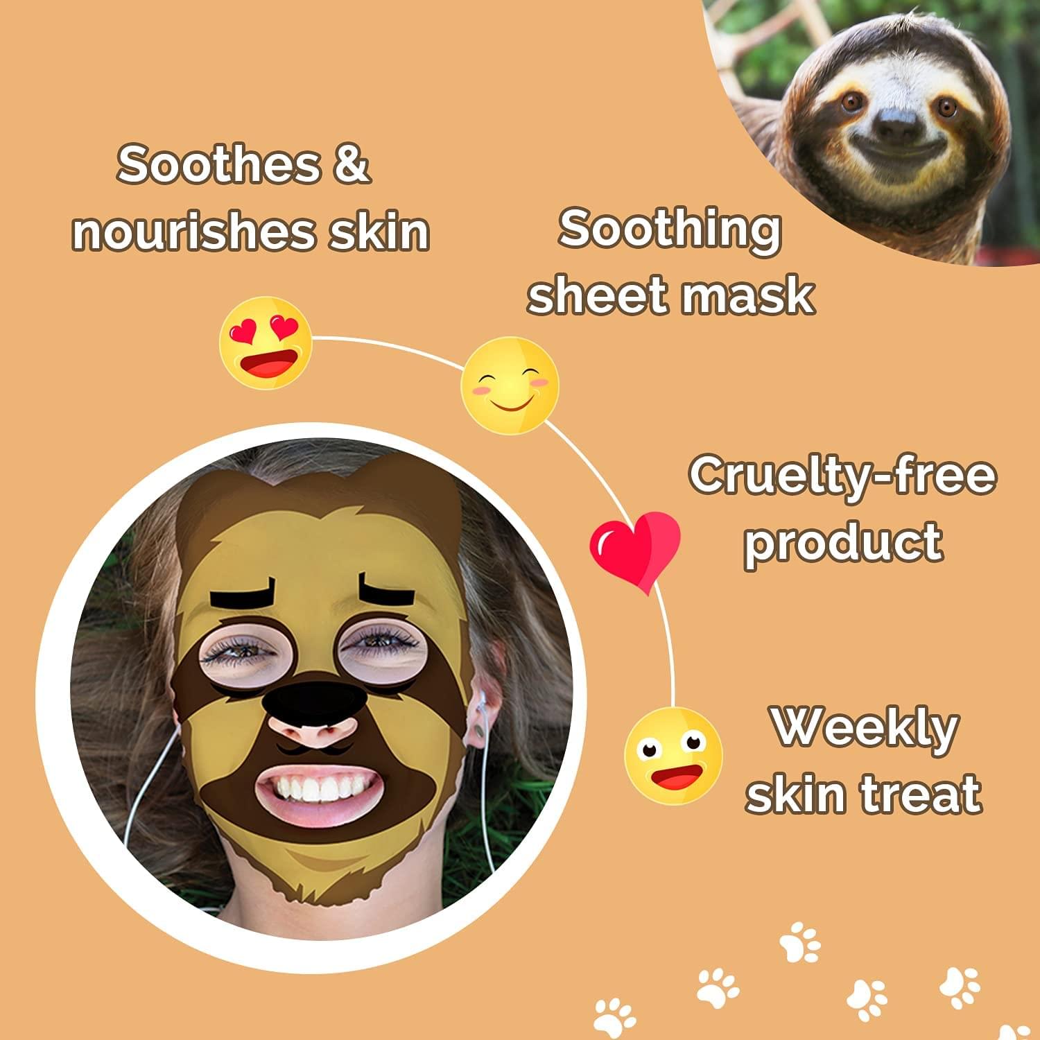 7th Heaven Animal Face Sheet Mask Sloth - with Lotus Blossom and Blueberry Chill Out Mask to Soothe and Nourish Mask Beauty Goddess ScentiMelti Wax Melts