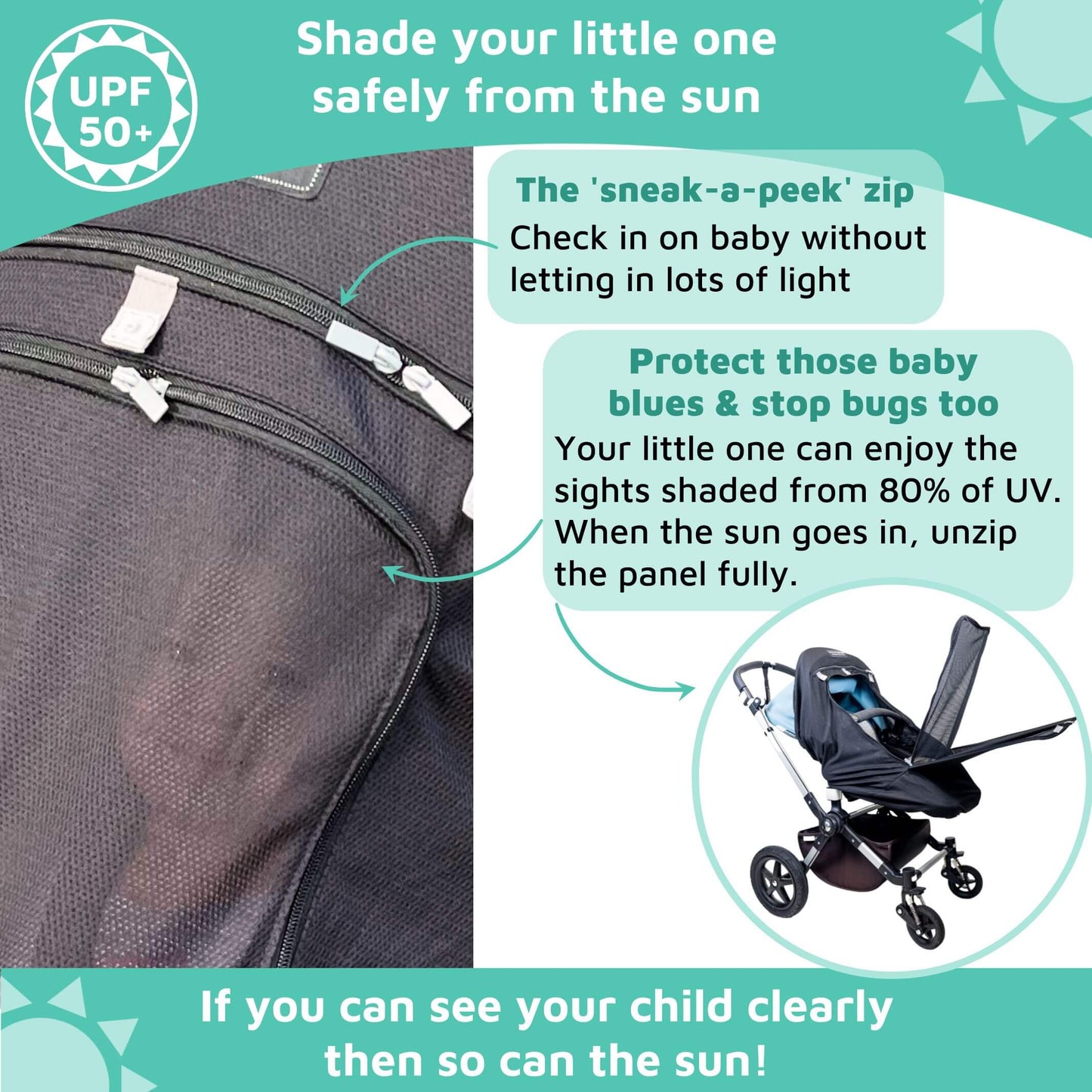 SnoozeShade Plus Extra (6m+) | Buggy & pushchair sun shade | Universal fit, blocks up to 99% of UV & helps little ones nap - ScentiMelti Home Fragrance, Beauty & Gifts UK