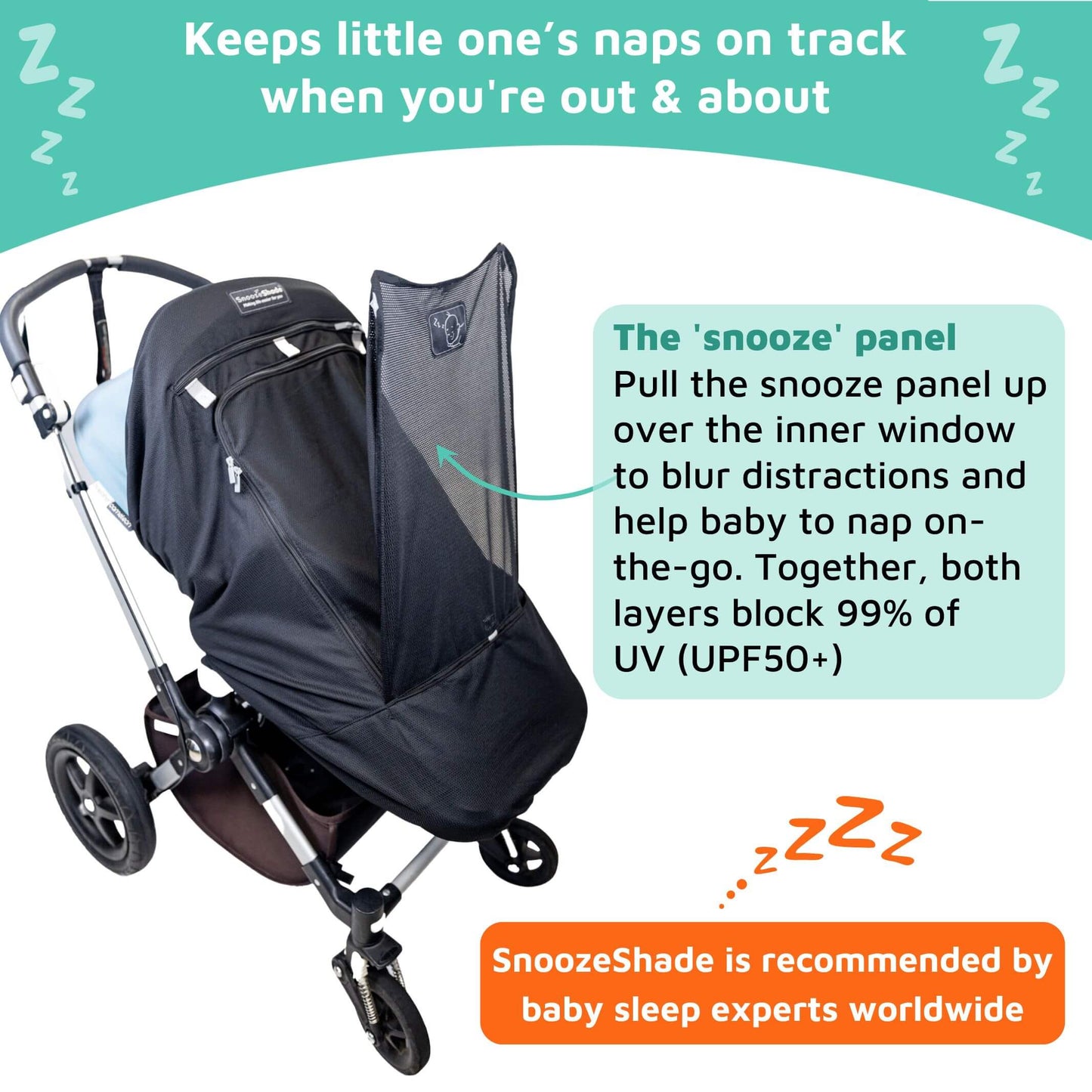 SnoozeShade Plus Extra (6m+) | Buggy & pushchair sun shade | Universal fit, blocks up to 99% of UV & helps little ones nap - ScentiMelti Home Fragrance, Beauty & Gifts UK