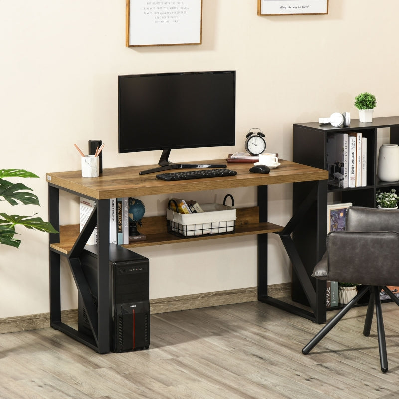 Workstation Computer Desk Table with Storage Shelf Steel Frame Black Brown - ScentiMelti Home Fragrance, Beauty & Gifts UK