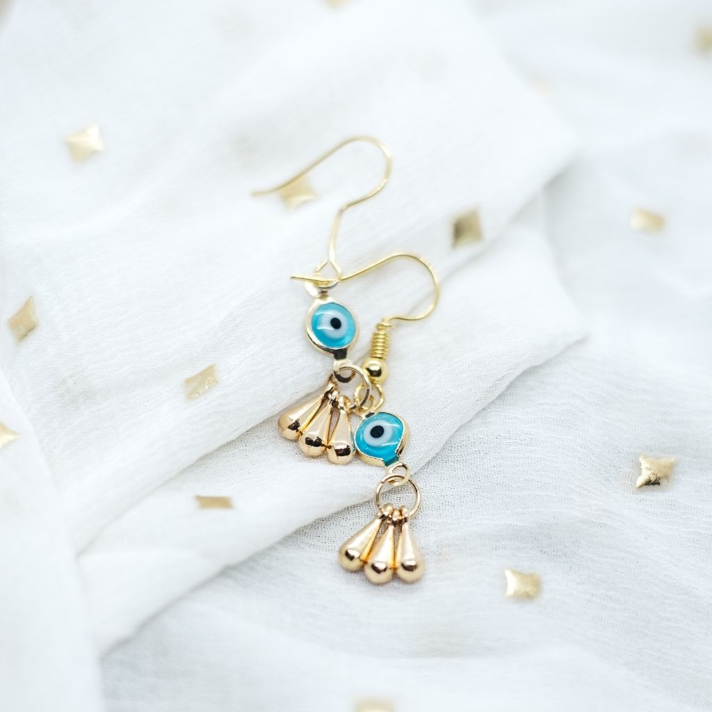 Handmade Evil Eye Protection Greek Lucky Eye Gold Dangle Drop Earrings The Colourful Aura ScentiMelti Wax Melts