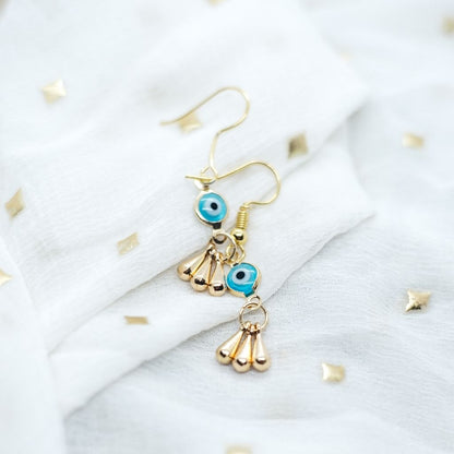 Handmade Evil Eye Protection Greek Lucky Eye Gold Dangle Drop Earrings The Colourful Aura ScentiMelti Wax Melts