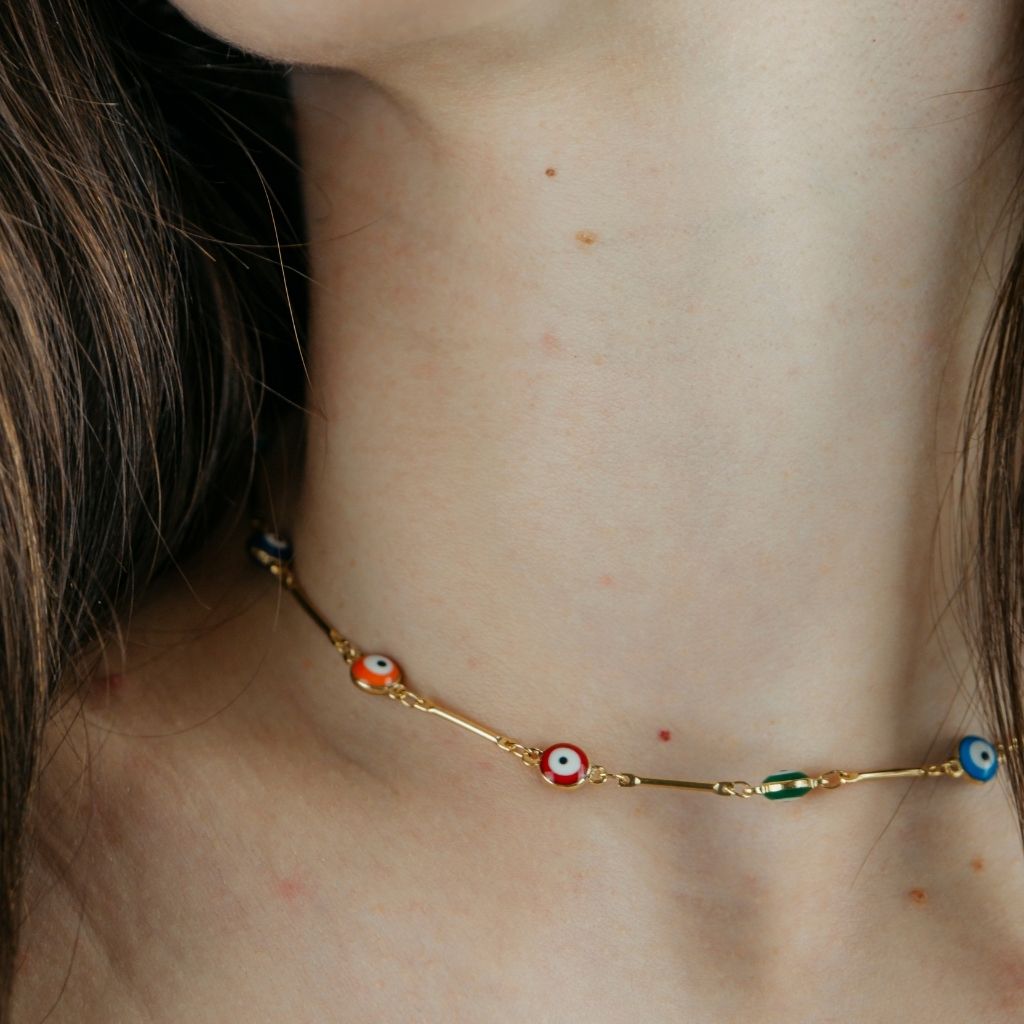 Multicolour Gold and Silver Evil Eye Charm Choker Protection Necklace - ScentiMelti Home Fragrance, Beauty & Gifts UK