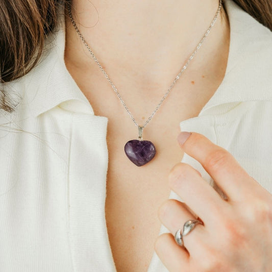 Purple Amethyst Amazonite Green Rose Quartz Heart Shape Pendant Necklace - ScentiMelti Home Fragrance, Beauty & Gifts UK