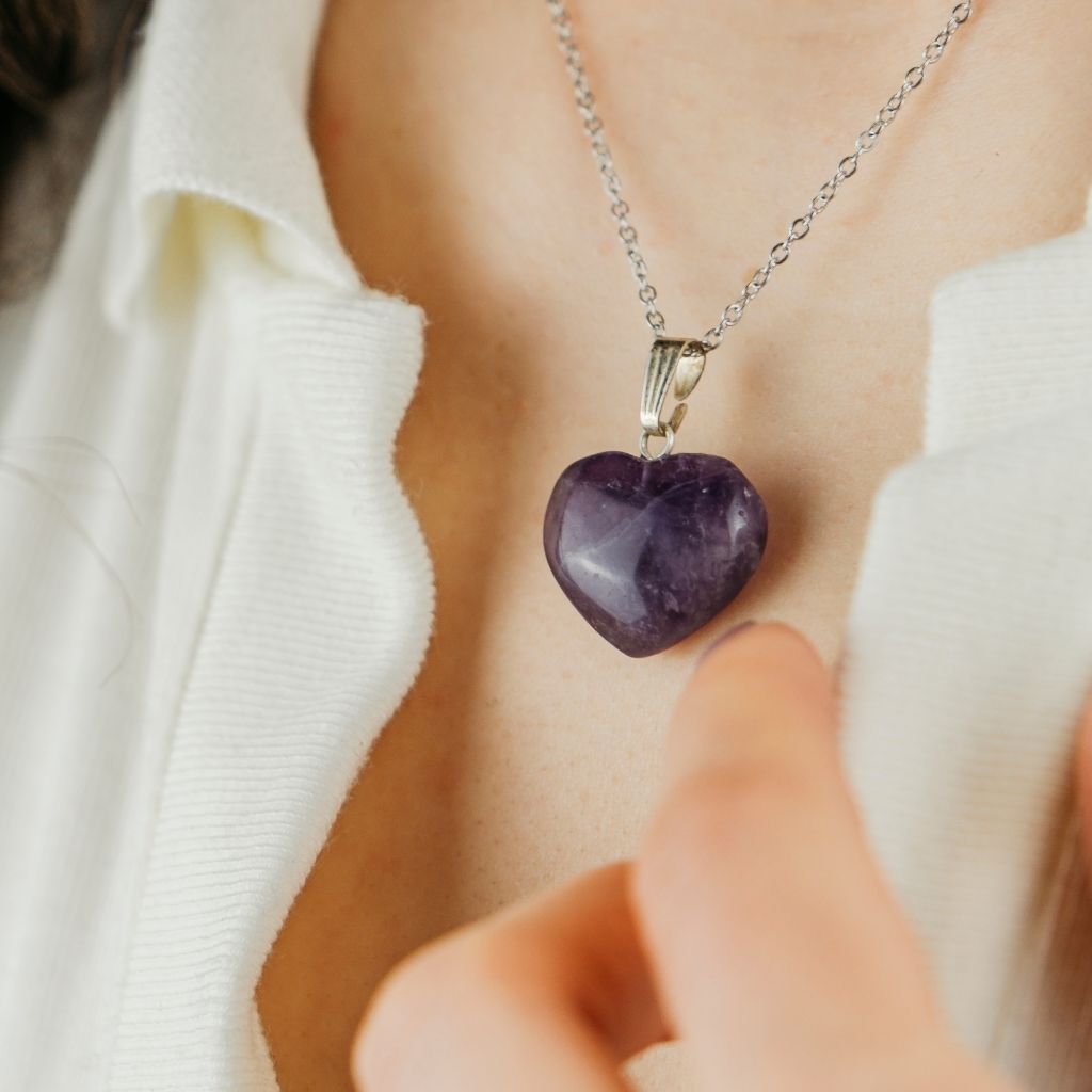 Purple Amethyst Amazonite Green Rose Quartz Heart Shape Pendant Necklace - ScentiMelti Home Fragrance, Beauty & Gifts UK