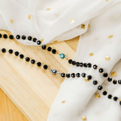 Gold Plated Evil Eye Charm Mangalsutra Black Beaded Indian Nazar Bracelet - ScentiMelti Home Fragrance, Beauty & Gifts UK