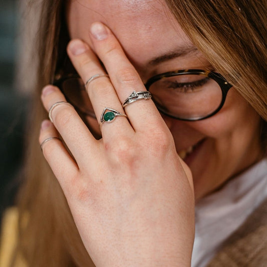 5 Piece Green Stone Stackable Bohemian vintage Tribal Midi Ring Set - ScentiMelti Home Fragrance, Beauty & Gifts UK