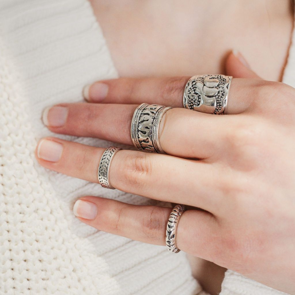 4 Pieces Ethnic Vintage Elephant Bohemian Antique Silver Rings Set - ScentiMelti Home Fragrance, Beauty & Gifts UK