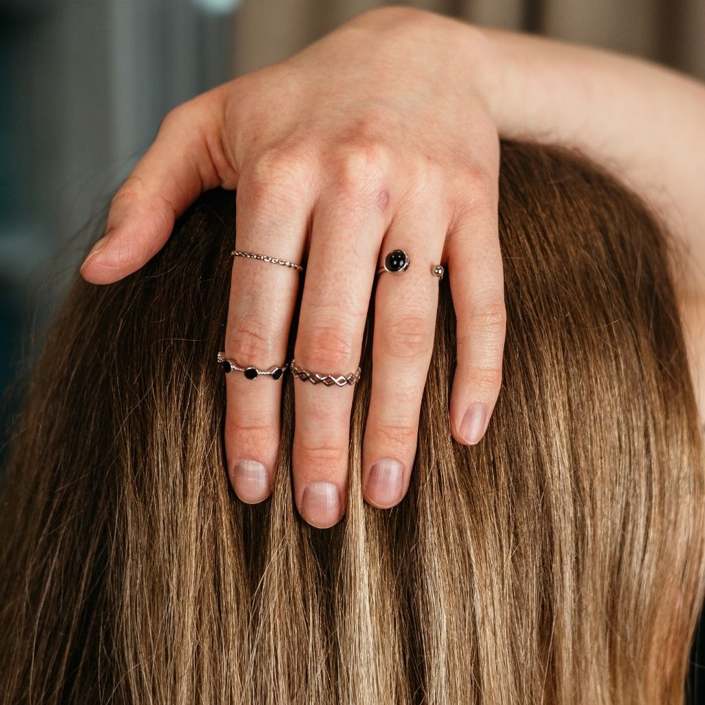 4 Piece Silver Black Stone  Stacking Dainty Open Knuckle Ring set - ScentiMelti Home Fragrance, Beauty & Gifts UK