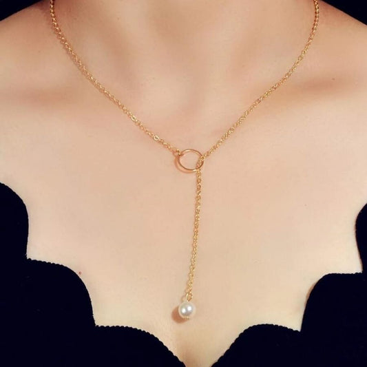 White Pearl Drop Karma Elegant Y Shape Everyday Elegant Lariat Drop Necklace - ScentiMelti Home Fragrance, Beauty & Gifts UK