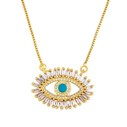 Large Turkish Evil Eye Crystal Zirconia Turquoise Eyelashes Pendant Necklace - ScentiMelti Home Fragrance, Beauty & Gifts UK