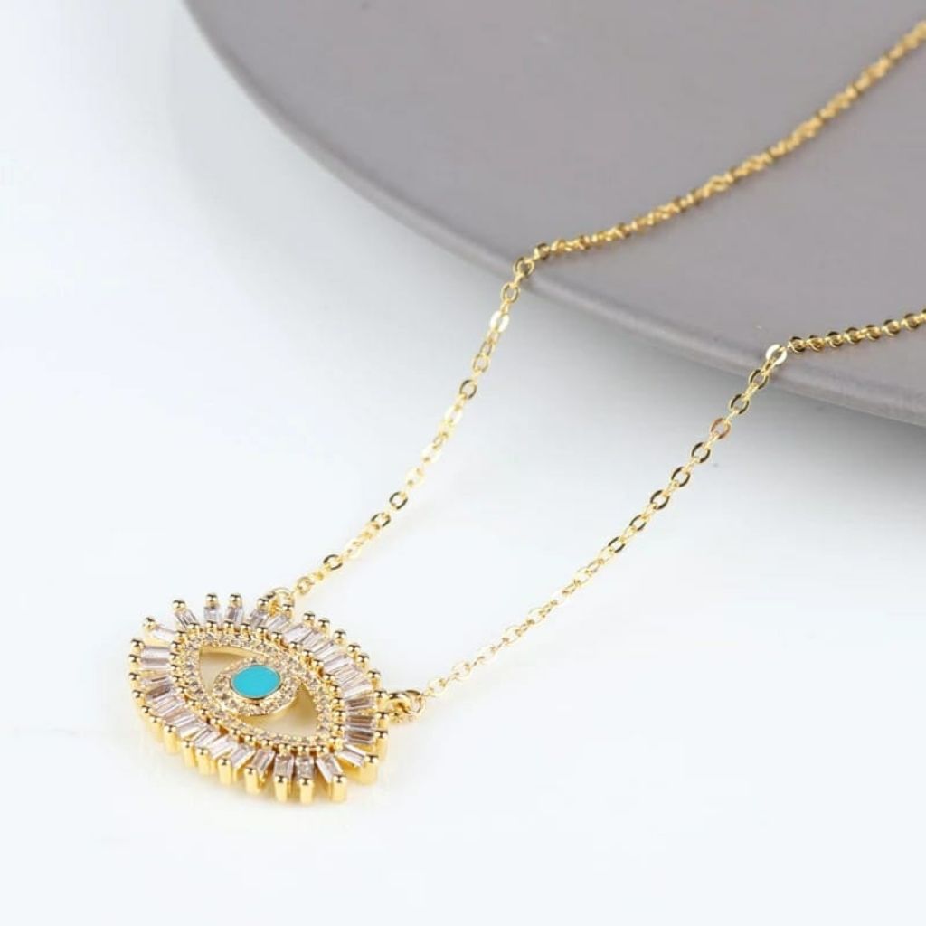 Large Turkish Evil Eye Crystal Zirconia Turquoise Eyelashes Pendant Necklace - ScentiMelti Home Fragrance, Beauty & Gifts UK