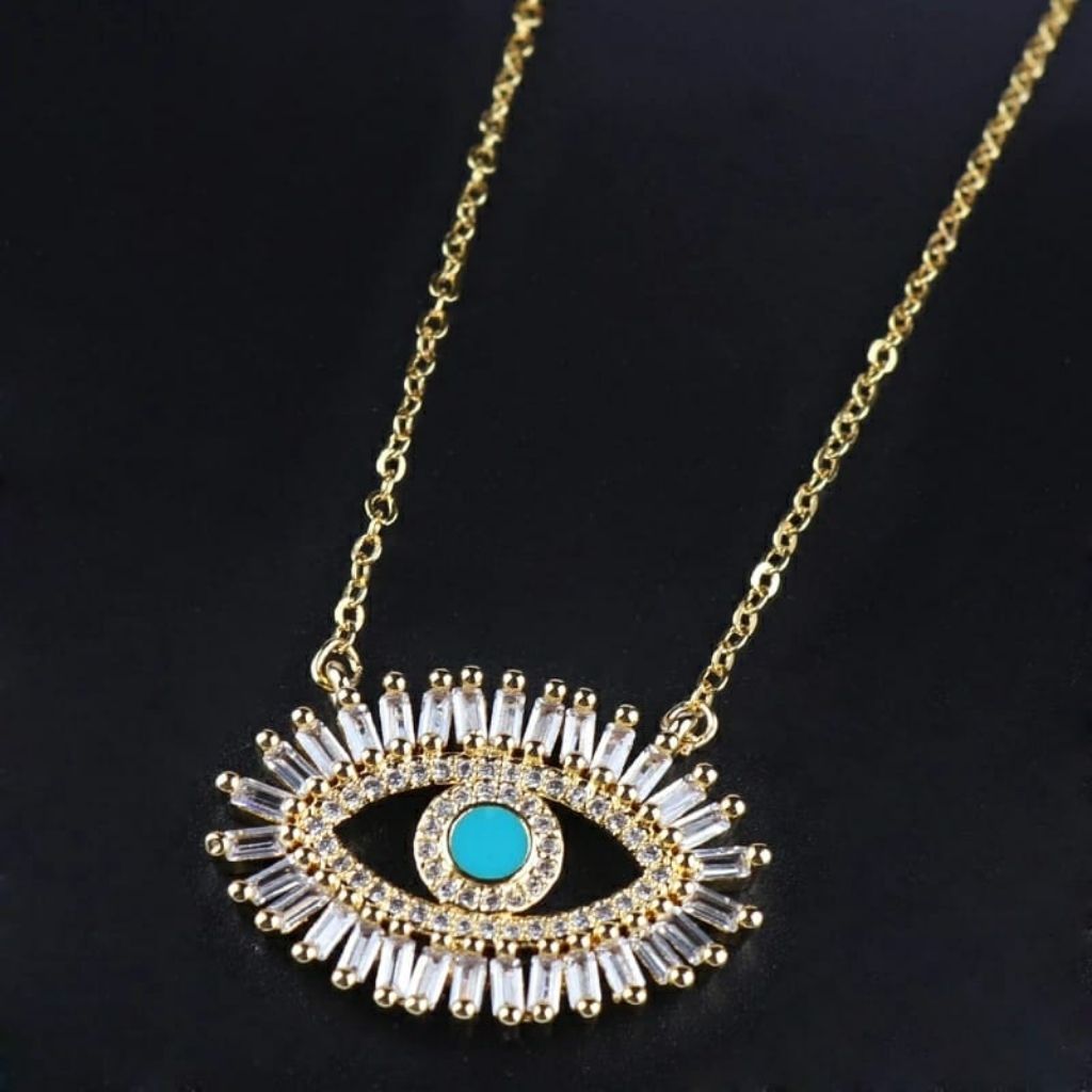 Large Turkish Evil Eye Crystal Zirconia Turquoise Eyelashes Pendant Necklace - ScentiMelti Home Fragrance, Beauty & Gifts UK