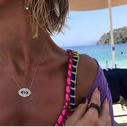 Large Turkish Evil Eye Crystal Zirconia Turquoise Eyelashes Pendant Necklace - ScentiMelti Home Fragrance, Beauty & Gifts UK